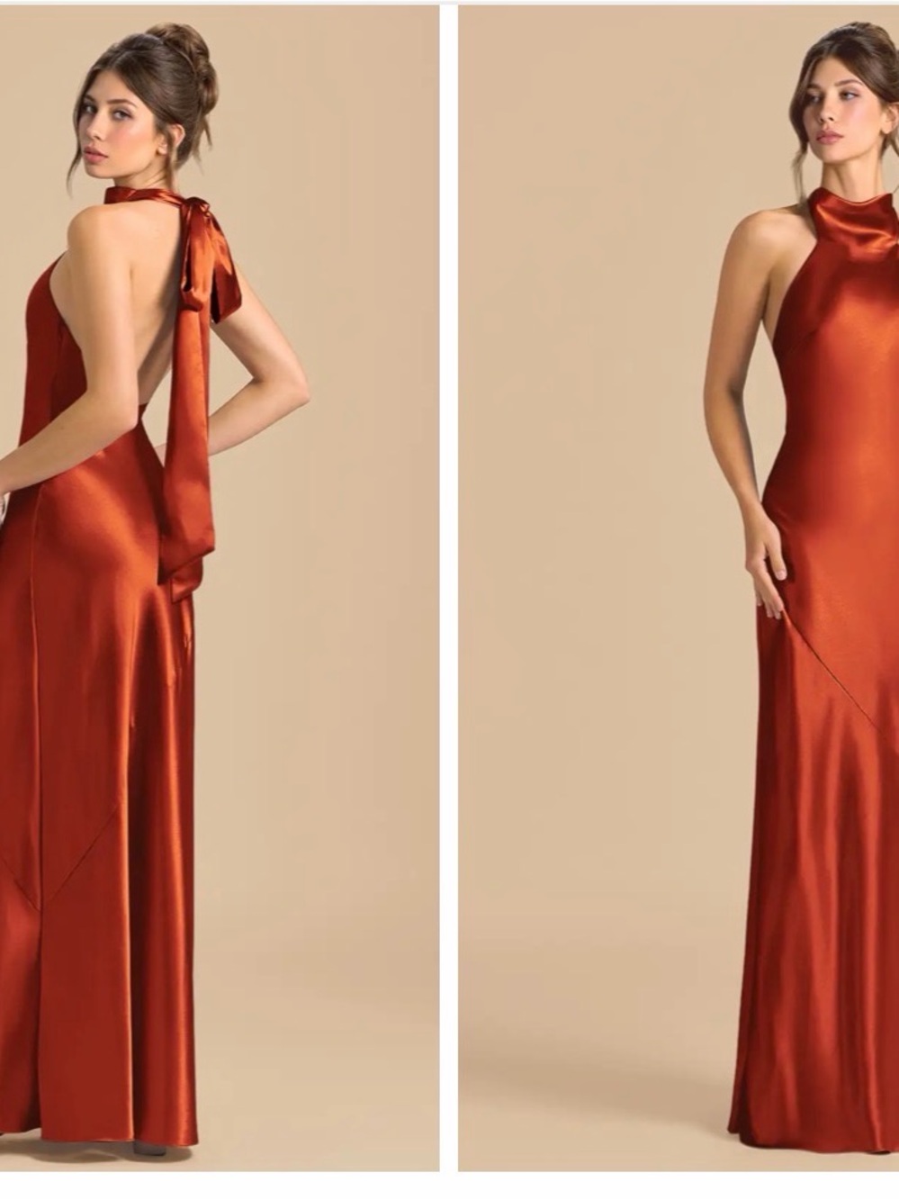Azazie Rust Satin High-Neck Maxi Dress